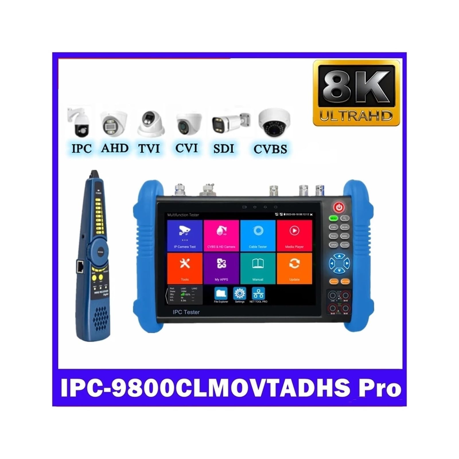 Testeur de vidéosurveillance, Testeur De Vidéosurveillance 8K IPC-9800CLMOVTADHS 8MP HD AHD TVI CVI SDI IP Moniteur À Écran Tactile 7 Pouces D'affichage Vidéo