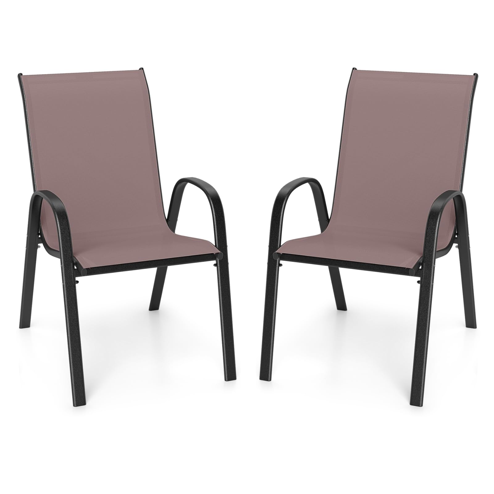 Giantex Patio Chairs Set of 2, Stackable Outdoor Dining Chairs with Breathable &amp; Quick-Dry Fabric &amp; Armrests for All Weather, Lawn, Backyard, Poolside,Porch, Deck, 330 LBS Capacity (Brown)