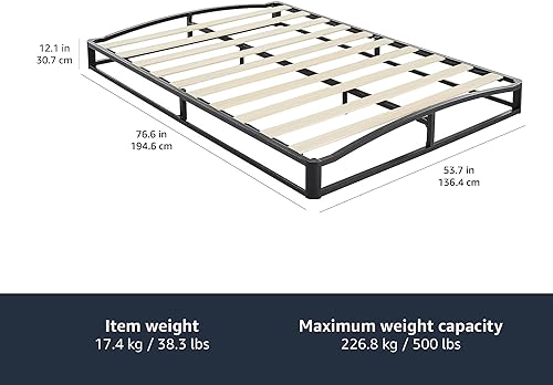 Miniatura 2 de Amazon Basics Metal Platform Bed Frame, with Wood Slat Support, 10 inches High, Full, Black