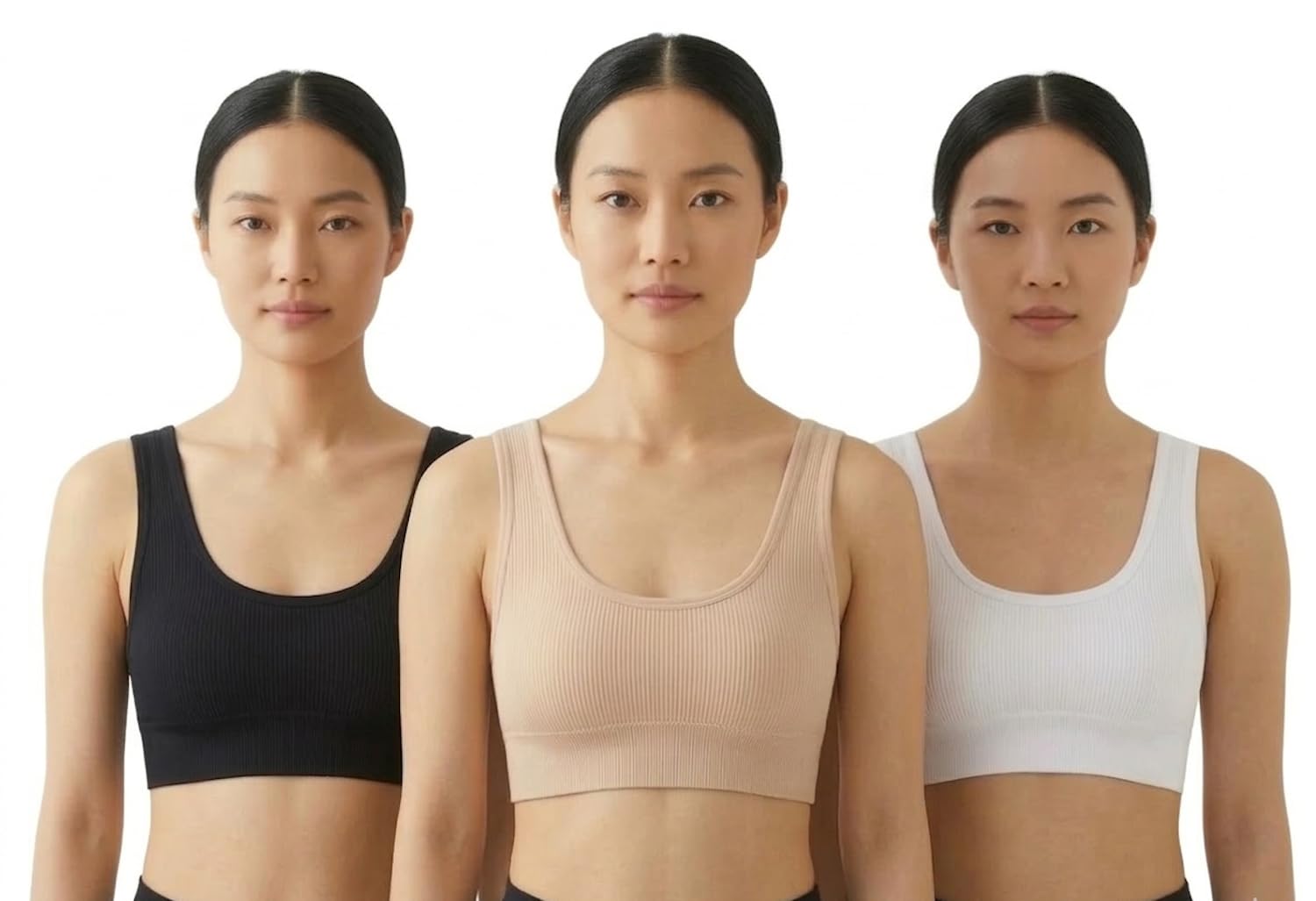 Sports Bra for Women, 3 Pack, White Black Beige (in, Numeric, 30, 30, B, 30, Regular, Standard, Multicolor)-image-29