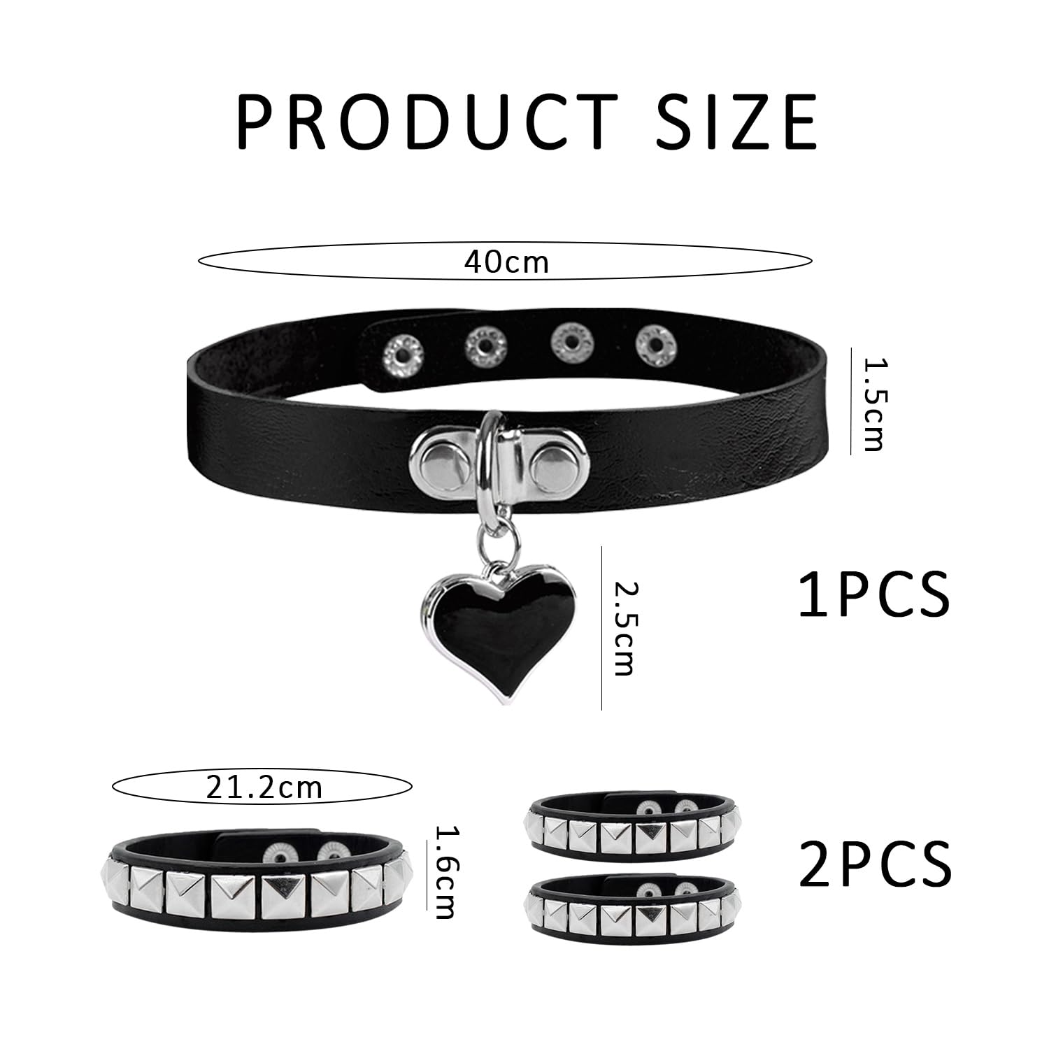 2 pulseras, 1 collar, pulsera gótica, punk, accesorios punk