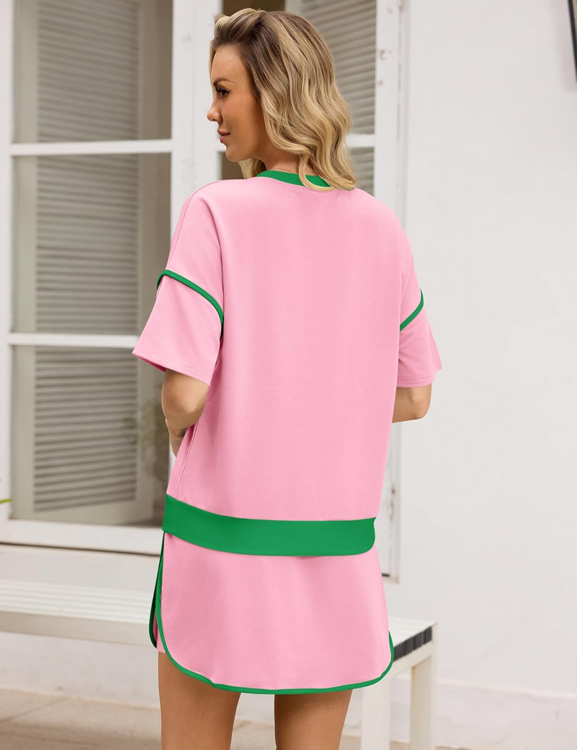 Rapbin Women's 2 Piece Sets Summer Casual Short Sleeve Tops Matching Drawstring Mini Skirt Going Out Lounge Outfits - Image 3