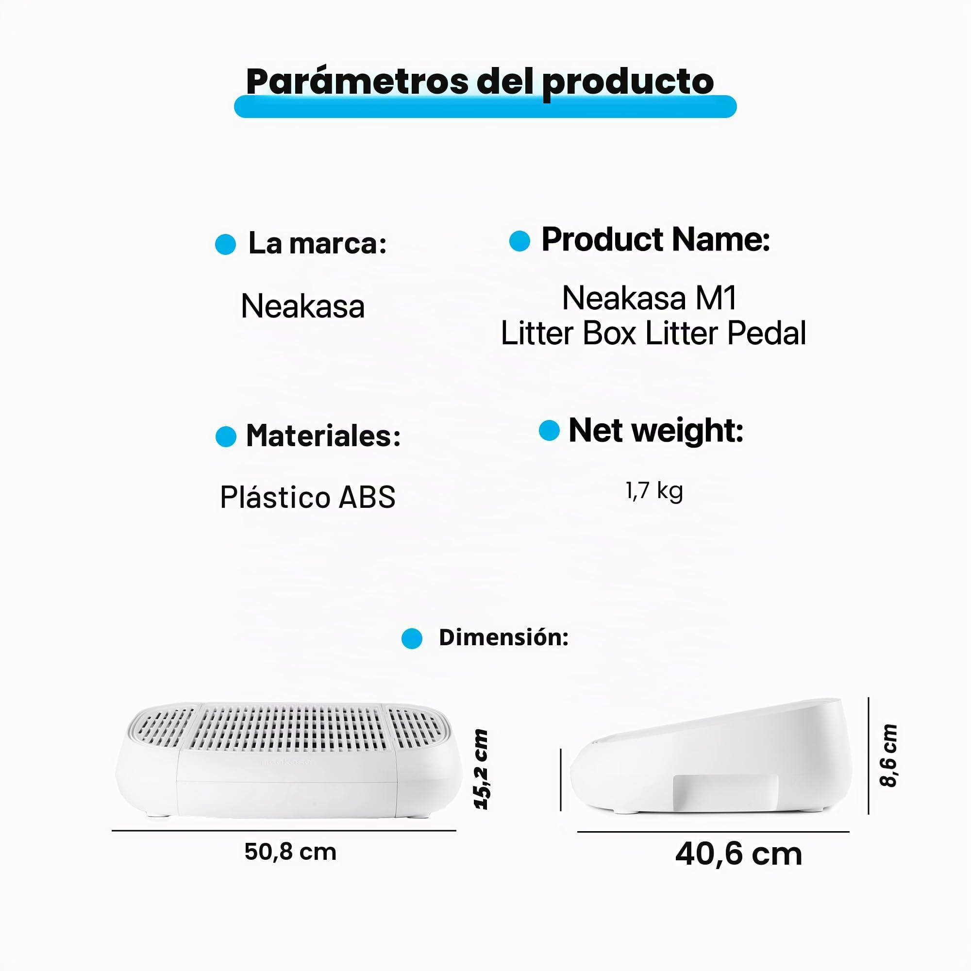 Neakasa Taburete con pedal para gatos con función de filtro, rampa de arena fácil de limpiar, atrapador de arena para caja de arena para gatos M1 con parte superior abierta, color blanco