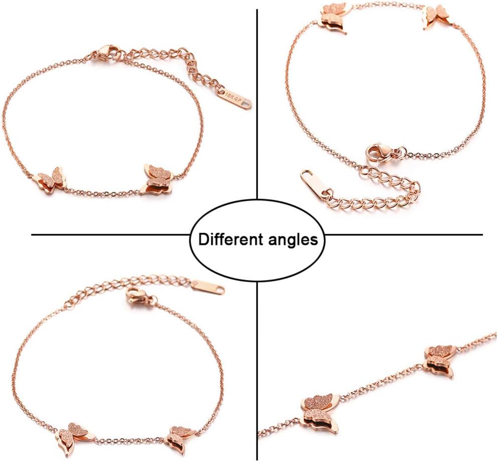 Cupimatch Butterfly Bracelet Ring Earrings Necklace Set, 18k Rose Gold Plated love Jewelry Gift Set for Women - Image 4