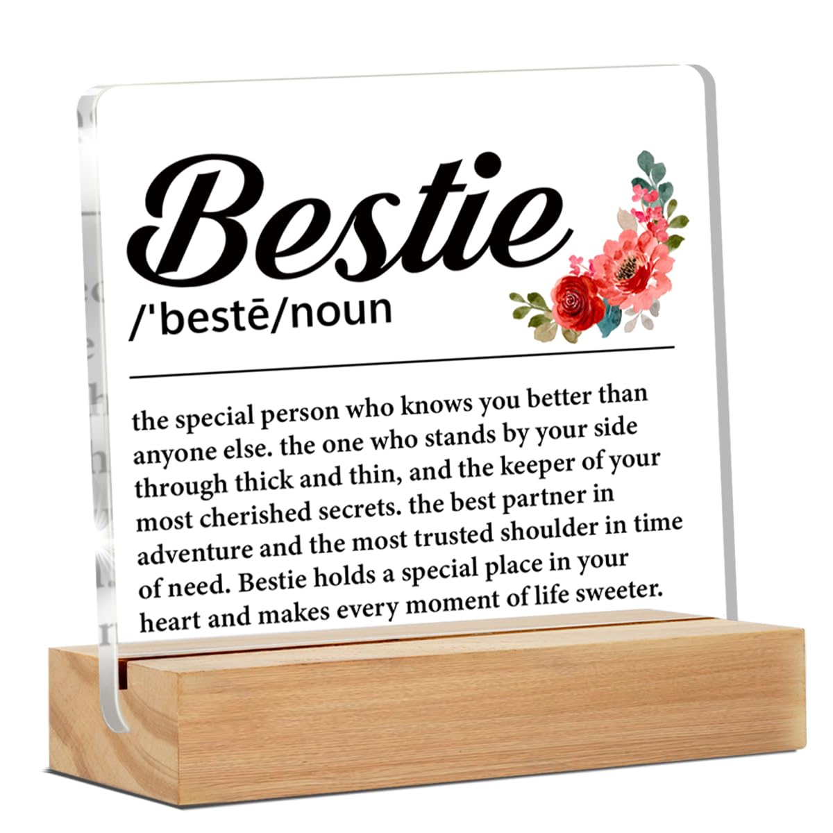 Bestie Gifts for Women, Birthday Gift for Bestie, Work Bestie BFF Soul Sister Gifts for Women, Bestie Definition Clear Desk Decorative Sign