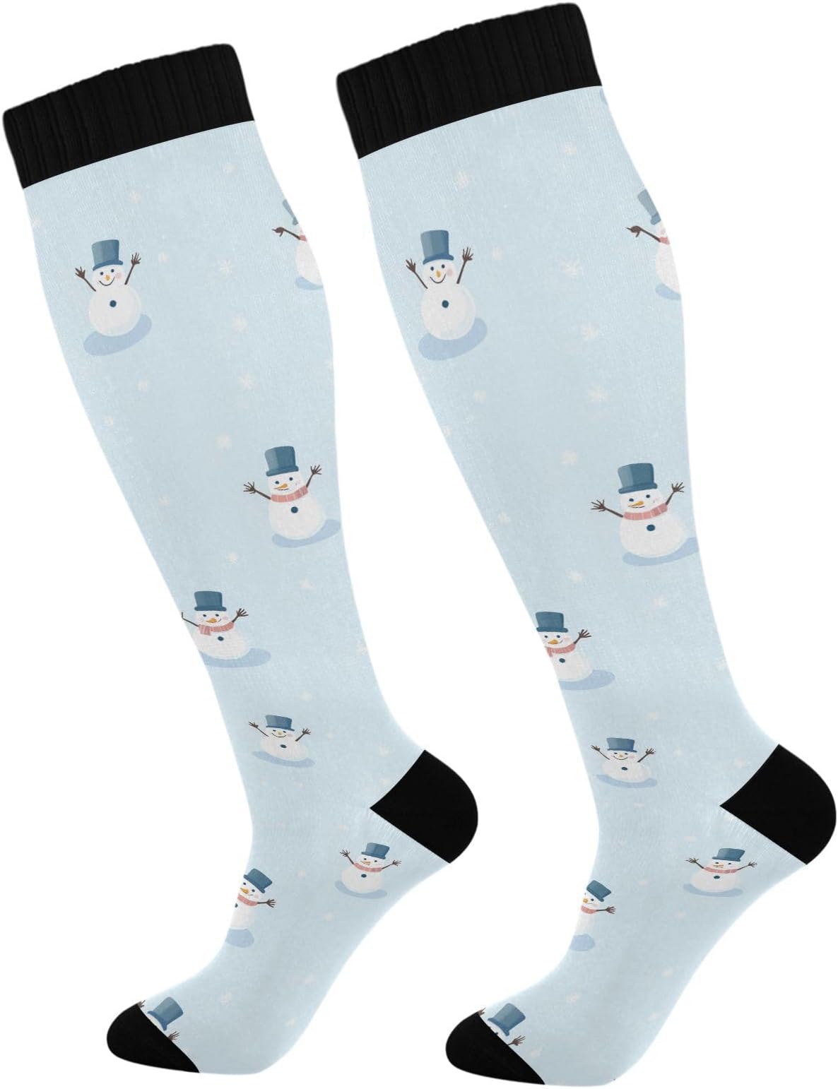 Snowman Pattern Compression Socks Knee High for Men Women 20-30mmHg Casual Athletic Tube Socks for Soccer Nurse Warm Stockings 1 Pair