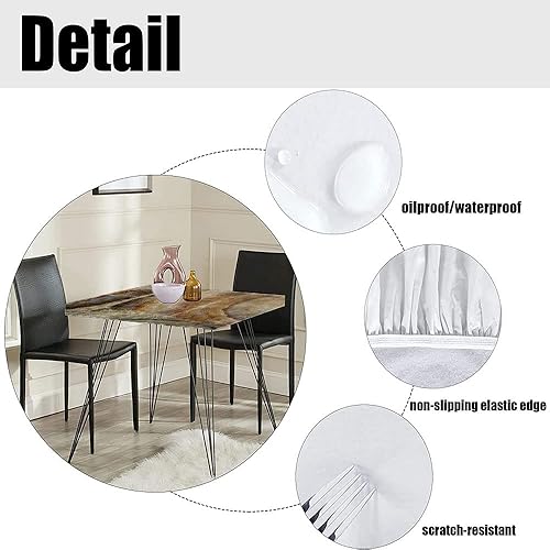 Miniatura 5 de Mantel cuadrado de mármol, patrón de superficie de piedra de ónix, borde elástico, adecuado para catering y cocina, apto para mesa cuadrada de 62 x