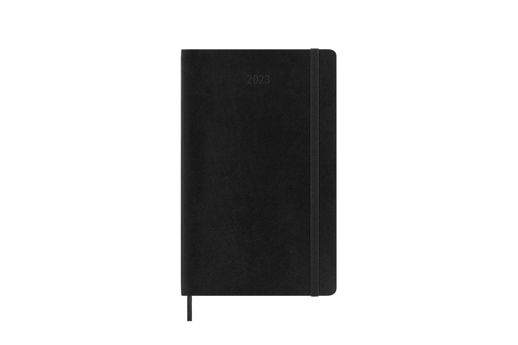 Moleskine 12-Monats-Tagesplaner 2023, Tageskalender 2023, Softcover und Elastikverschluss, Großformat 13 x 21 cm, Farbe Schwarz