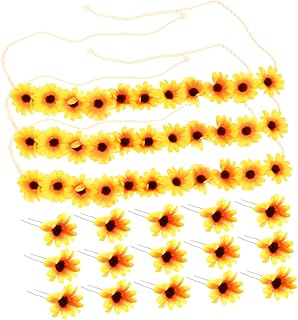 فوميز. مجموعة واحدة من شريط راس عباد الشمس وتيجان الزهور الاصطناعية للبنات، غطاء راس على شكل اكليل زهور واكليل زهور مع شريط راس من القماش
