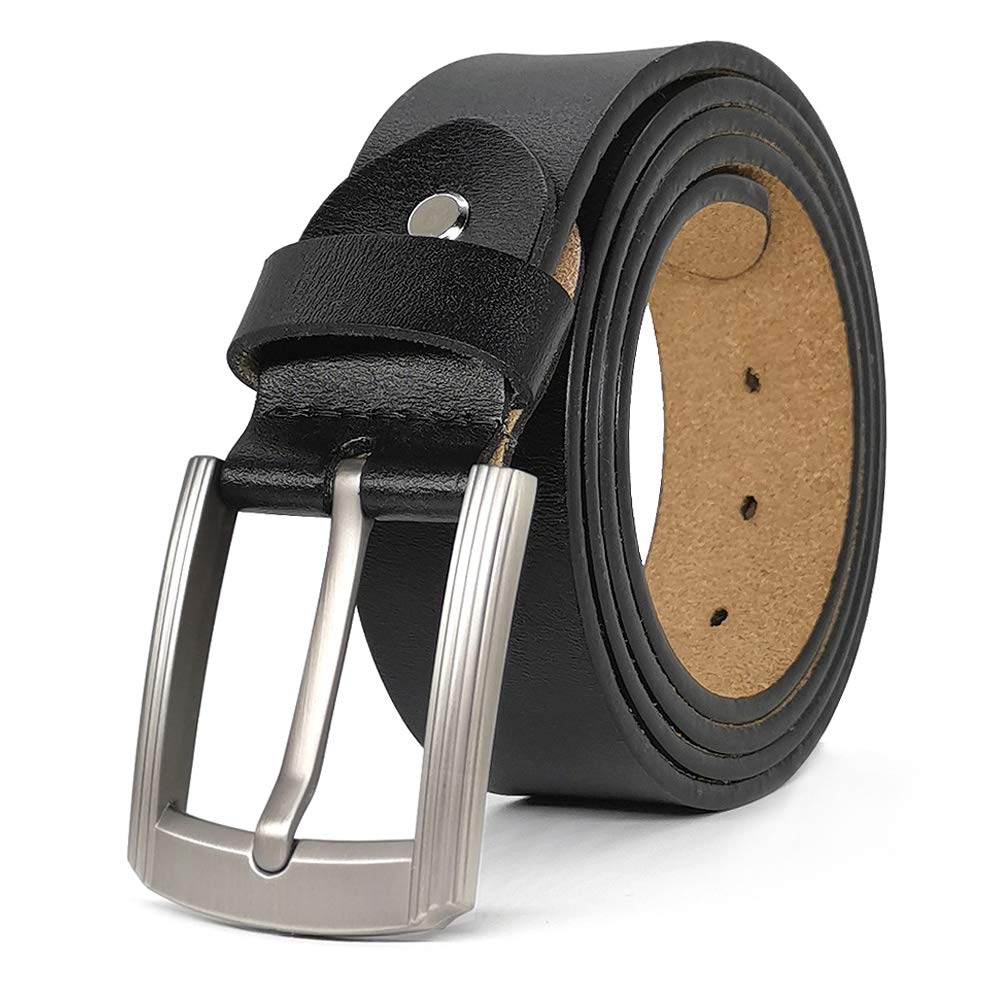 JingHao A16 Men's Dress Belt pin buckle Mens Belts Genuine Leather Belt Size S-6XL (4XL 46"-48" Length 135cm, Black)