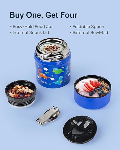 Miniatura 4 de BUZIO Recipiente de comida aislado para niños y adultos, tarro de comida para niños aislado al vacío de acero inoxidable de 10 onzas con cuchara