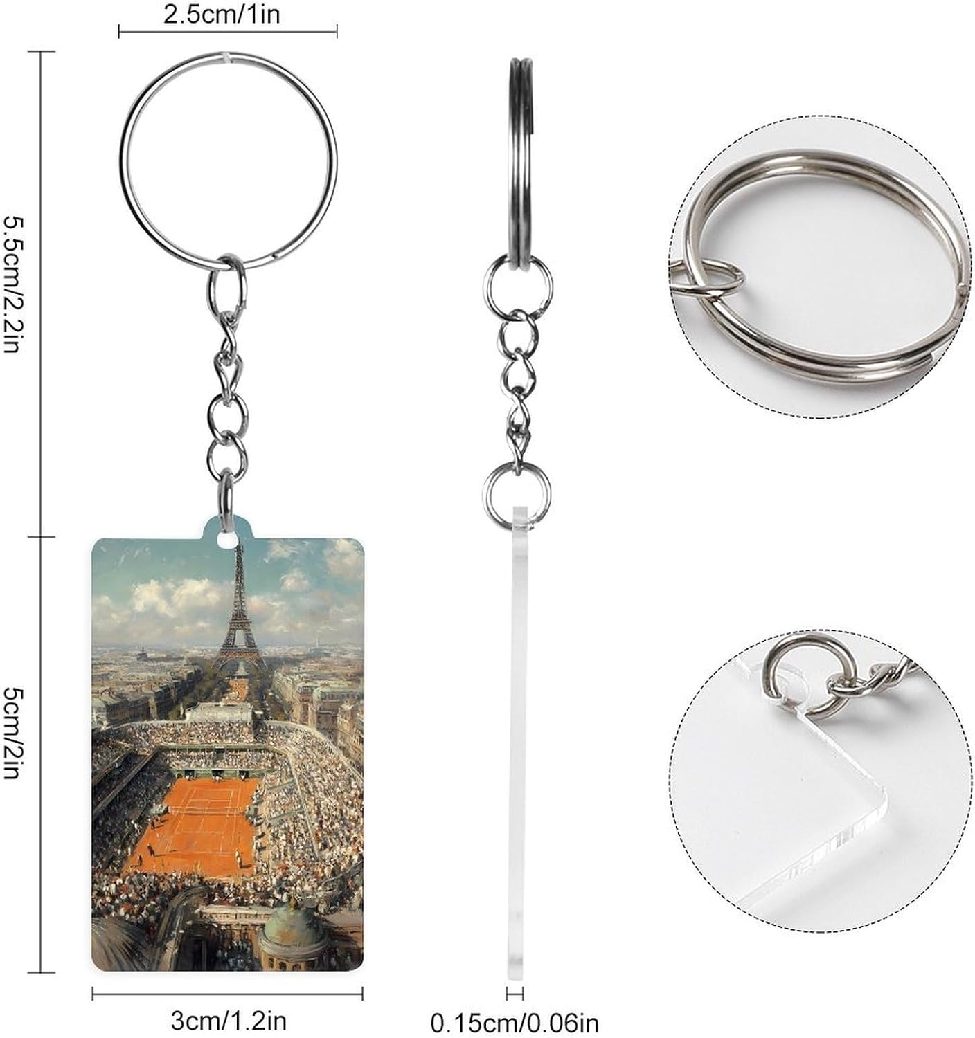 Paris Tennis Cute Keychain Compact Acrylic Key Ring Holder image 2