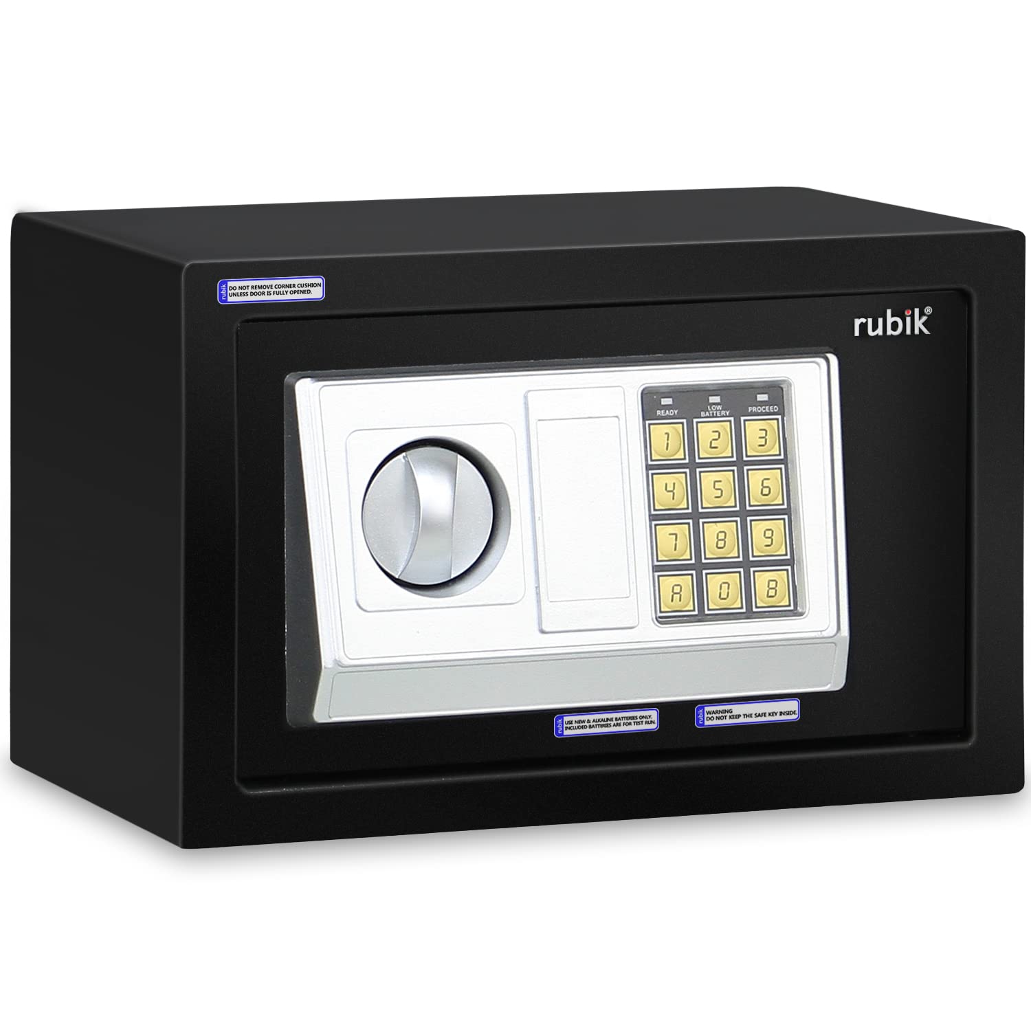 Rubik Safe Box with Digital Keypad and Key Lock for Money Cash Jewelry Office Home Office Security RB20EA (20x31x20cm) Black