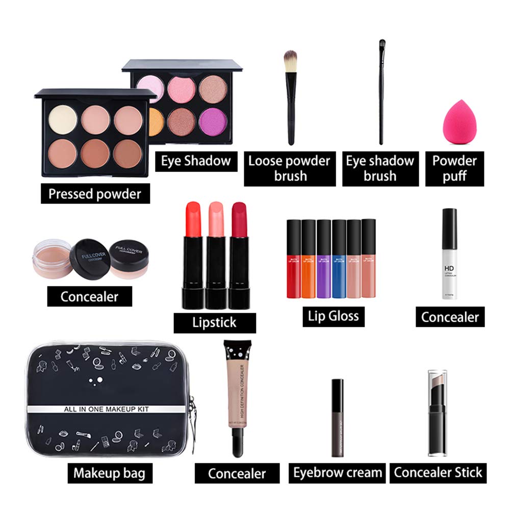 20Pcs Professional Makeup Set Portable Travel All-in-One Cosmetic Set Eyeshadows Highlighter Lipstick Blush Brushes for Girls Women