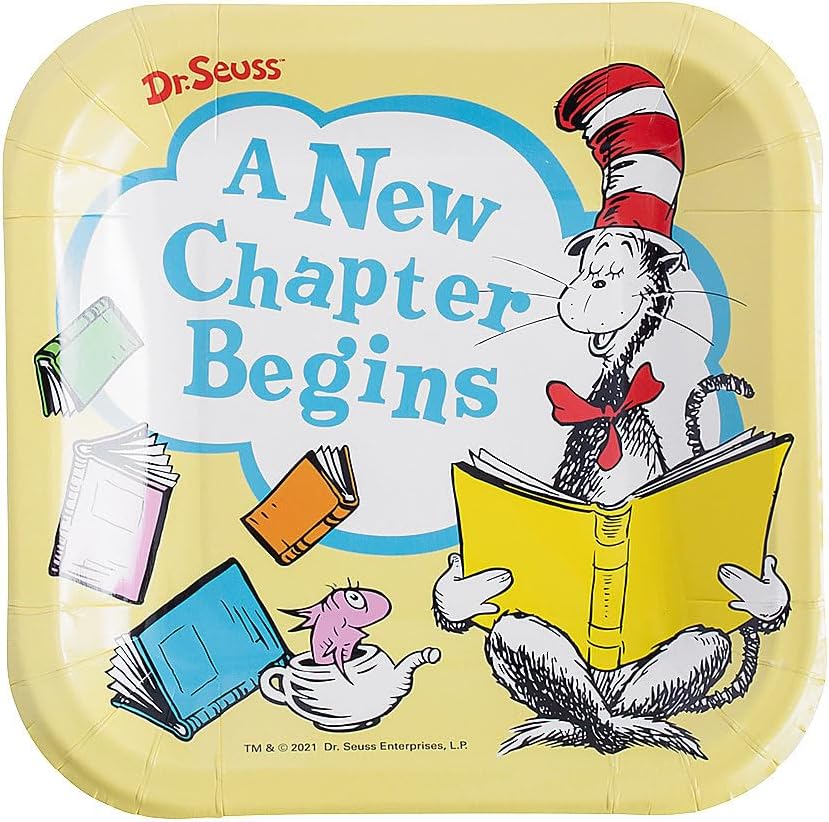 Fun Express Dr. Seuss Baby Shower A New Chapter Begins Square Paper Dessert Plates - 8 Count