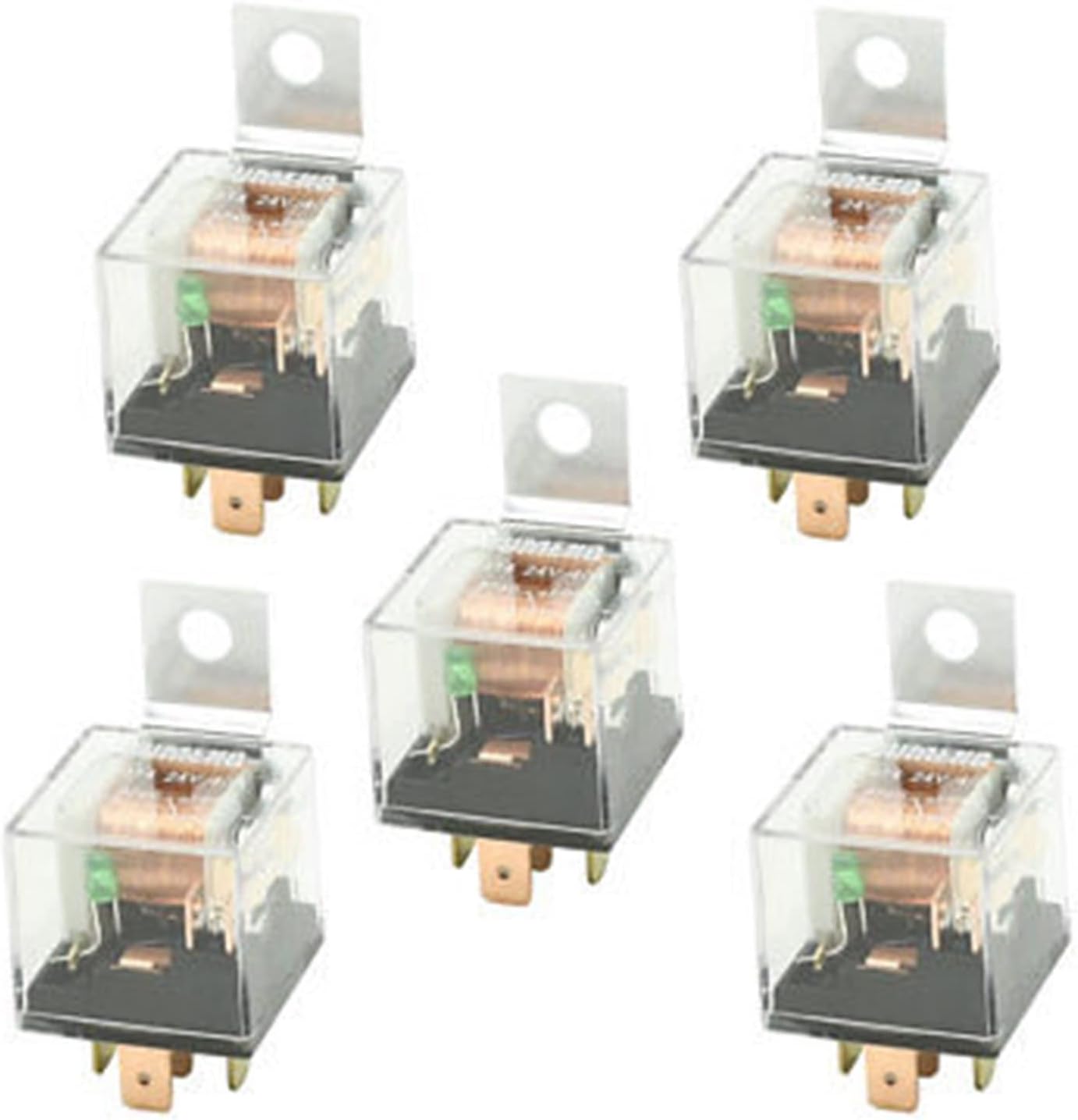 DC 24V 40A 1NO+1NC SPDT 5 Pin Male Green Pilot Lamp Auto Car Relay Pcs