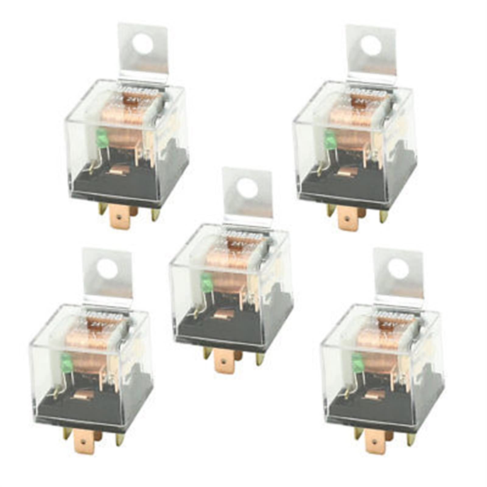 JGNAYRKJQI DC 24V 40A 1NO+1NC SPDT 5 Pin Male Green Pilot Lamp Auto Car Relay 5 Pcs