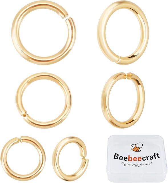 Beebeecraft 300Pcs 3 Size Gold Jump Rings 4mm 5mm 6mm 24K Gold Plated Open Jump Rings for Jewelry Making Necklace Keychains Yellow Connector