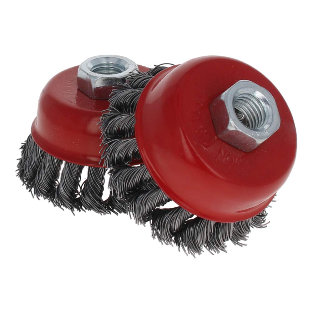 Auniwaig Twist Knotted Crimped Steel Brush Steel Wire Crimped Wire Cup Brush Wire Cup Brush 75mm Cup Brush with M14 x 2 Threaded Hole 3 Pcs