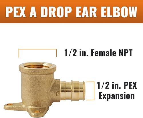 Miniatura 2 de SUNGATOR Paquete de 12 codos de expansión Pex A de 12 pulgadas, codo de oreja Pex A 12, PEX A 12 pulgadas x 12 pulgadas, codo de oreja NPT hembra