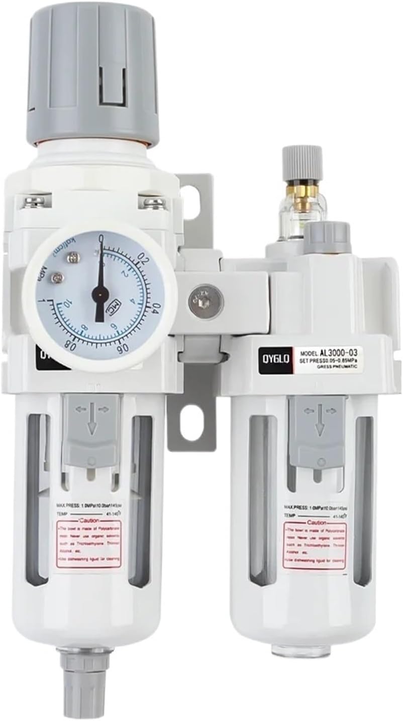 AC3010-03 Compressed Air Filter Regulator Oil Water Separator Lubricator Combo Pneumatic Components, 0-1MPA, 3/8 NTP, Air Tools(SET-A)