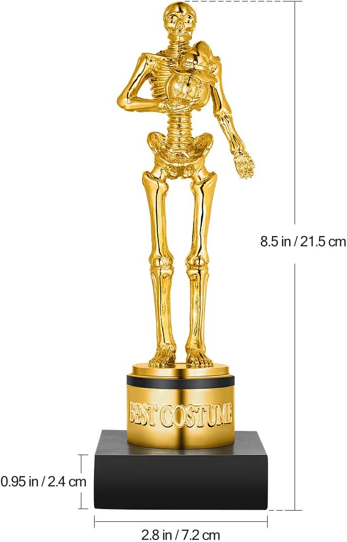 Toyvian 8.5" Halloween Best Costume Skeleton Trophy Awards, Resin Golden Bones Game Awards Skull Party Favor Prizes Halloween Costume Contest Trophies School Classroom Rewards Treats for Kids Adults