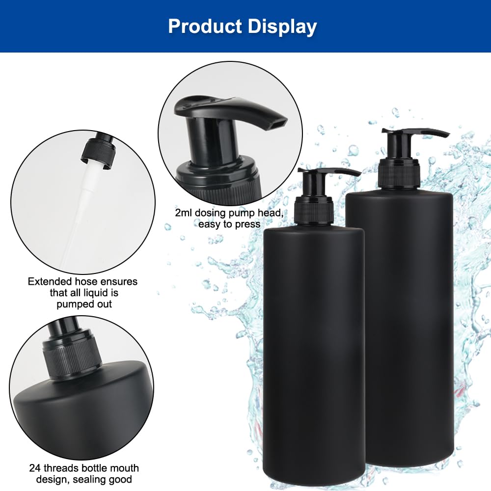 Vine Creations Doorzichtige glazen zeepdispenser 2 stuks, dikke glazen flessen van 16 oz met zwarte plastic pomp, moderne keuken badkamerdecoratie, handzeep en afwaszeepdispenser pot, met waterdichte