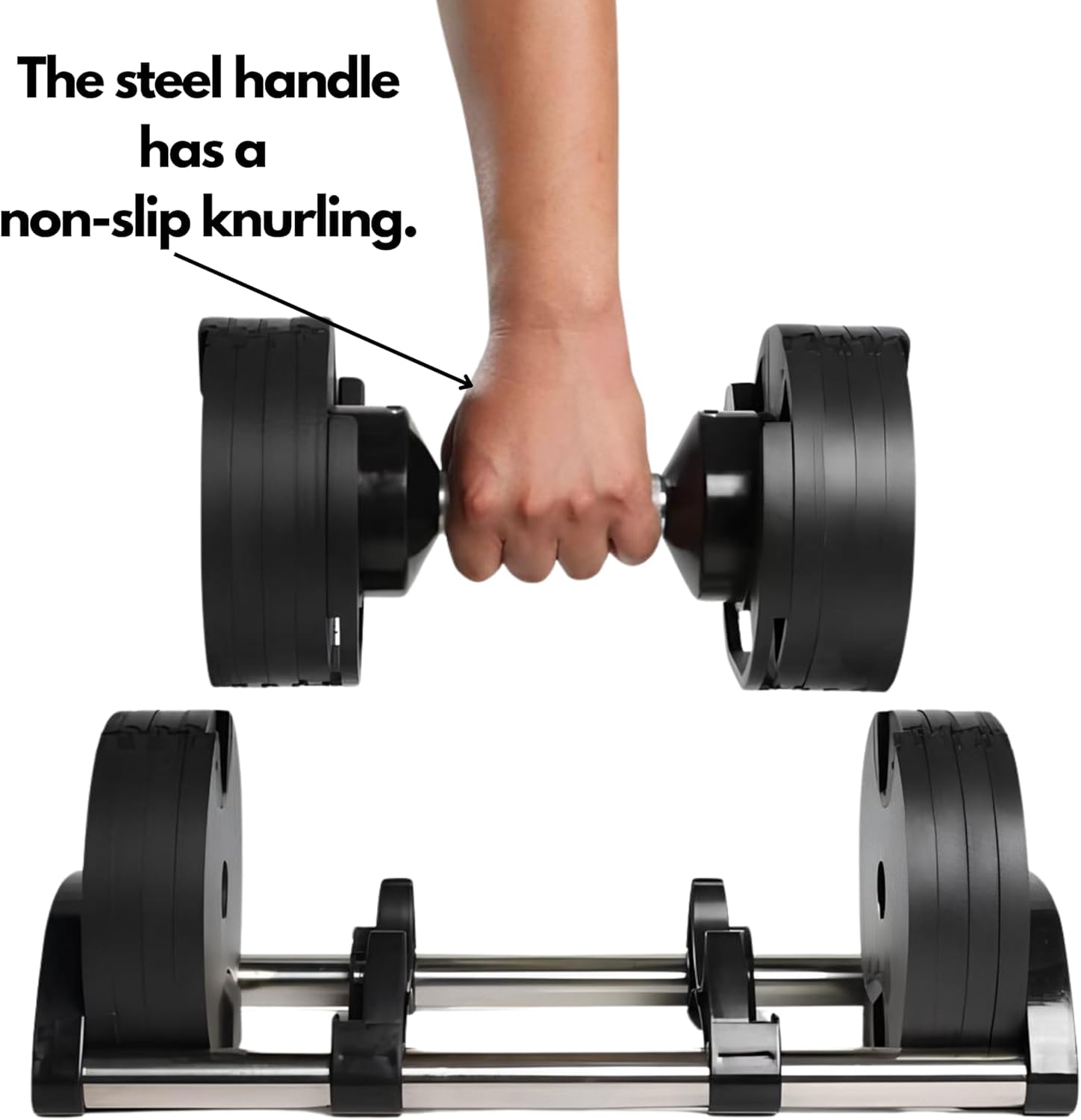 1 Manubrio Regolabile 32 Kg, Manubrio Rivestito in Gomma e Impugnatura Acciaio, Attrezzi per Palestra e Home Gym 2-32Kg