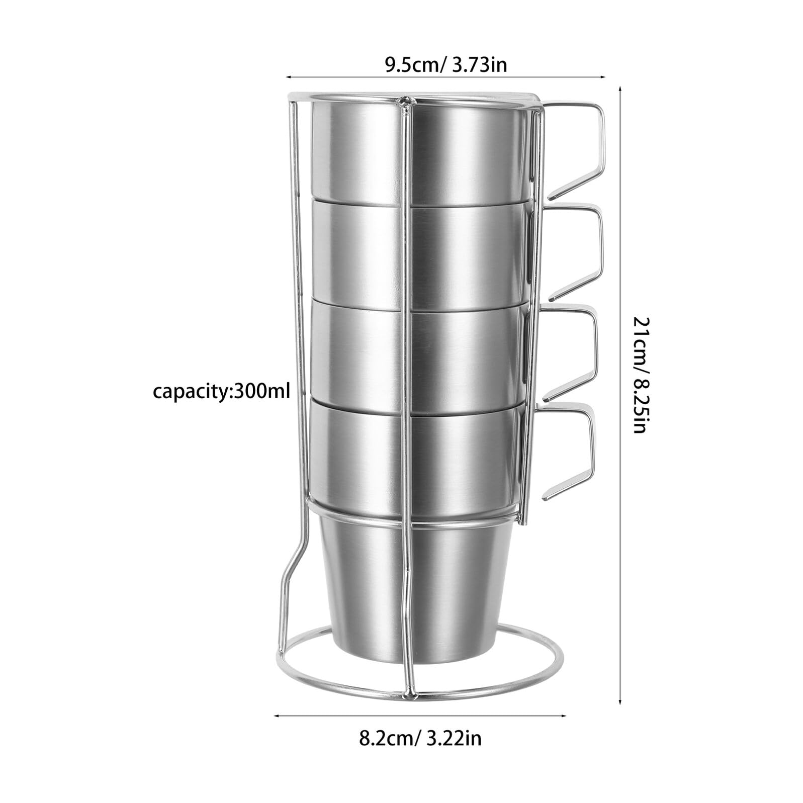Juego de 4 Tazas Térmicas de Acero Inoxidable de Doble Pared para 300 Ml con Asas Ergonómicas y Soporte Apilable Taza Aislante para Café Té Bebidas Frías y Camping