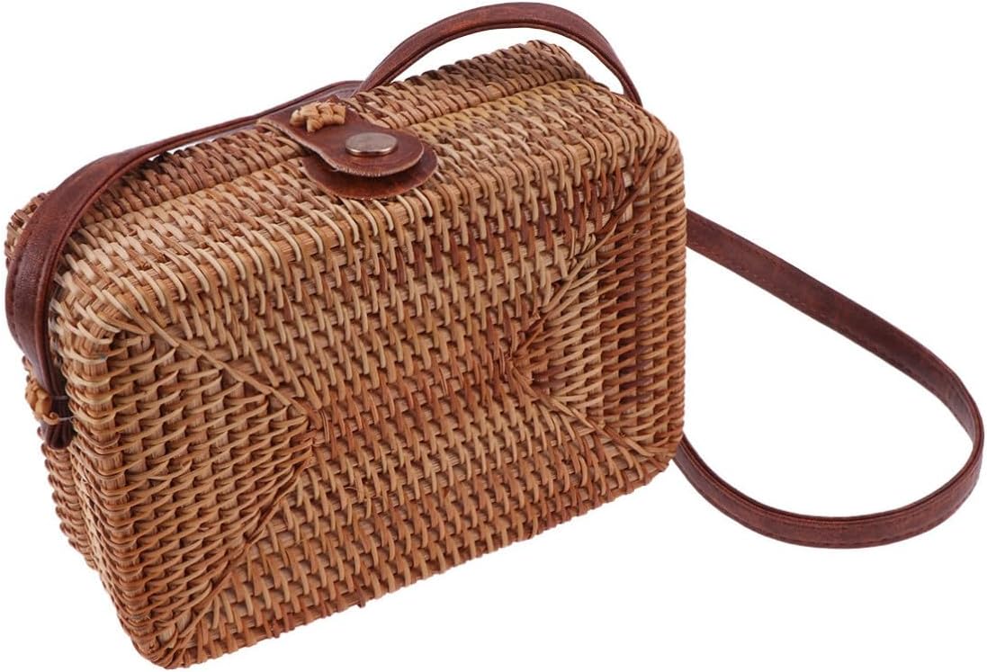 SEWACC Women round Rattan Backpack Crossbody Bag for Summer Beach
