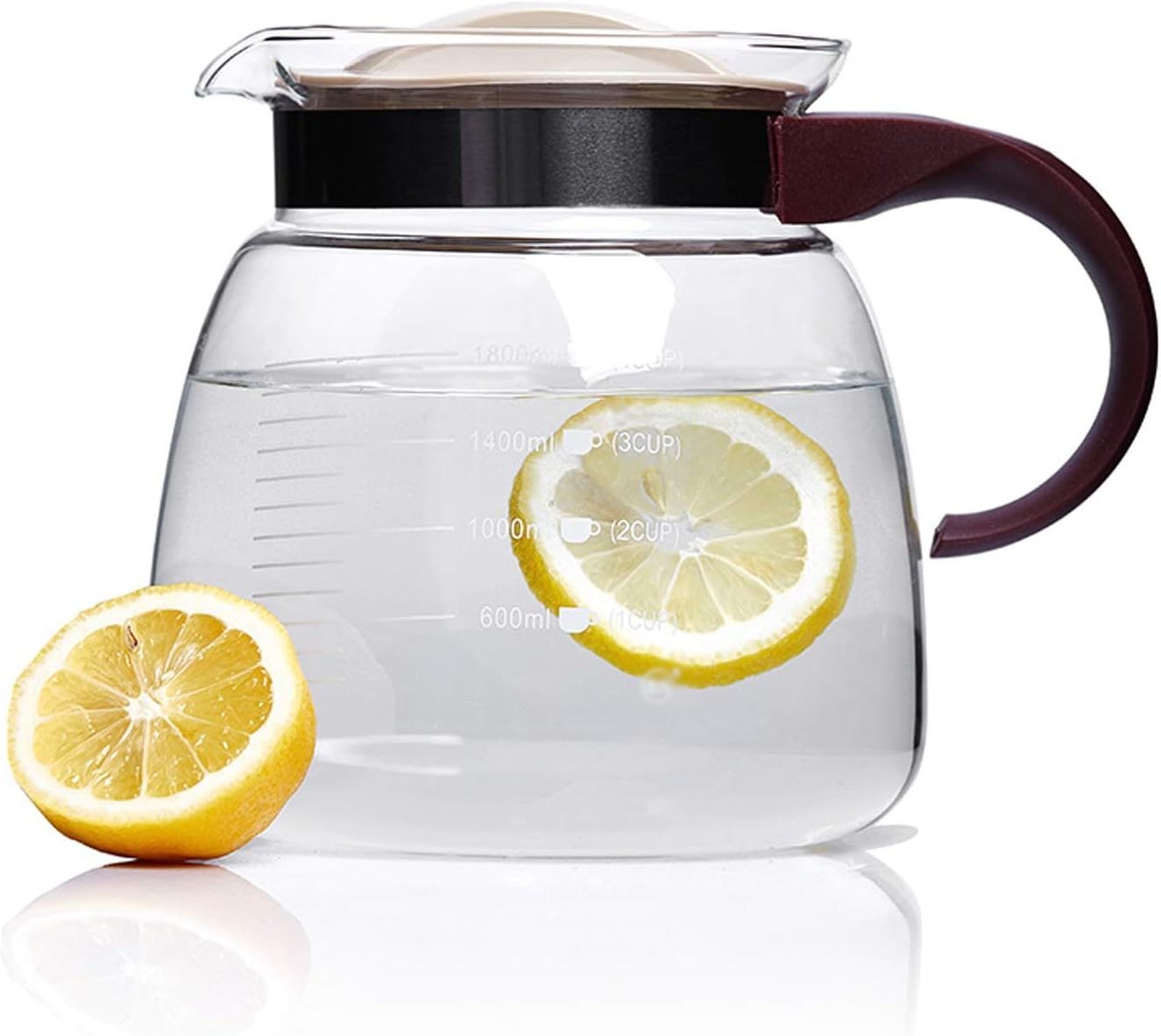 Water Carafe 1800ml Glass Pitcher with Handle Glass Cafare with Precision Scale Line Withstand High Temperature Pour Water Without Dripping Water Pitcher