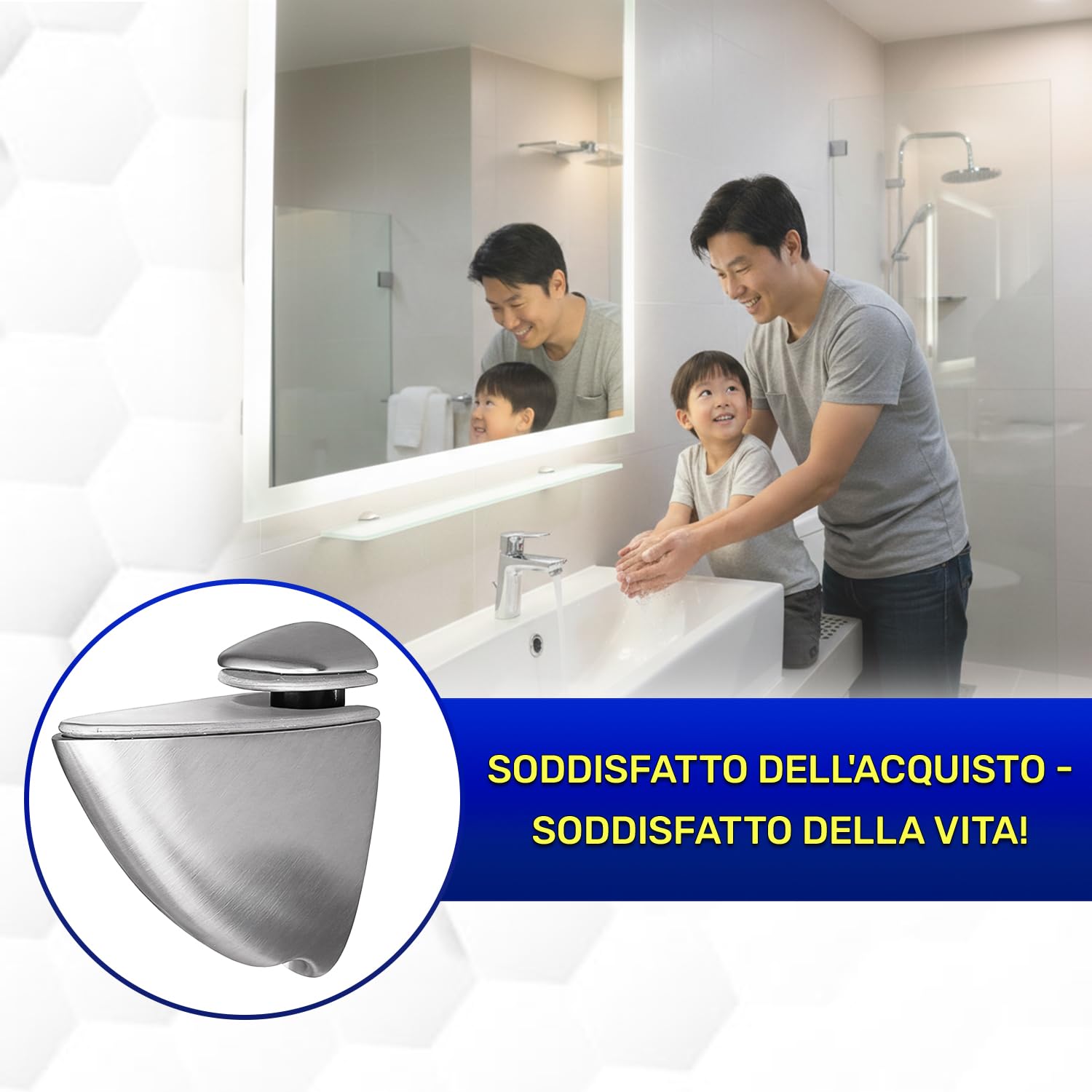 2 Pezzi Reggimensola Vetro o Reggimensola Legno - Adatto a Ripiani Fino a 20 mm di Spessore Carico Massimo 8 kg - Supporto Mensola Vetro in Lega Zinco-Alluminio - MONTERAL