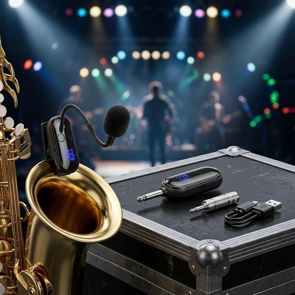 Micrófono de saxofón inalámbrico con clip de 2,4 GHz para mayor rendimiento