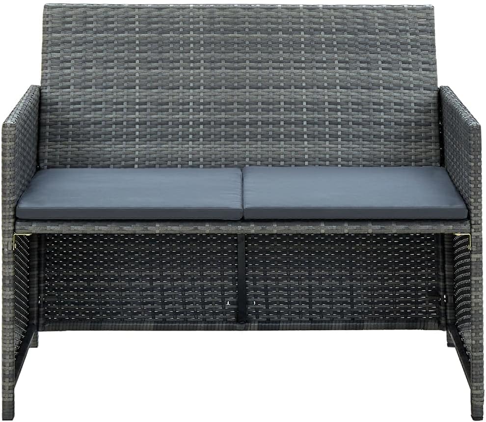 2-Seater Outdoor Garden Sofa, PE Rattan Loveseat for Patio, Balcony, Backyard, All-Weather Durable Wicker Bench with Thick Cushions, Gray