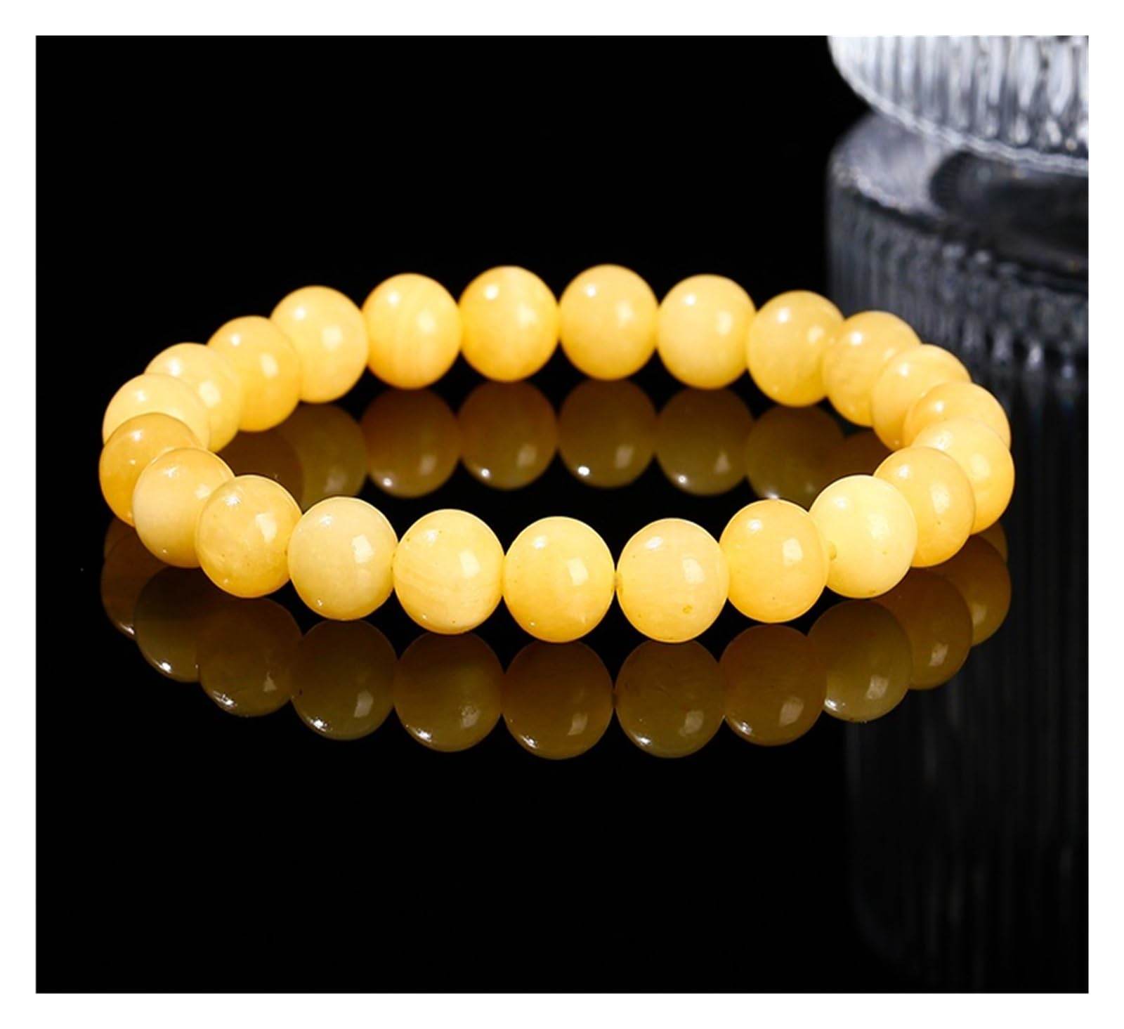 Generico Bracciale con perline rotonde in giada gialla, pietra, donna, uomo, braccialetti elasticizzati jewerly