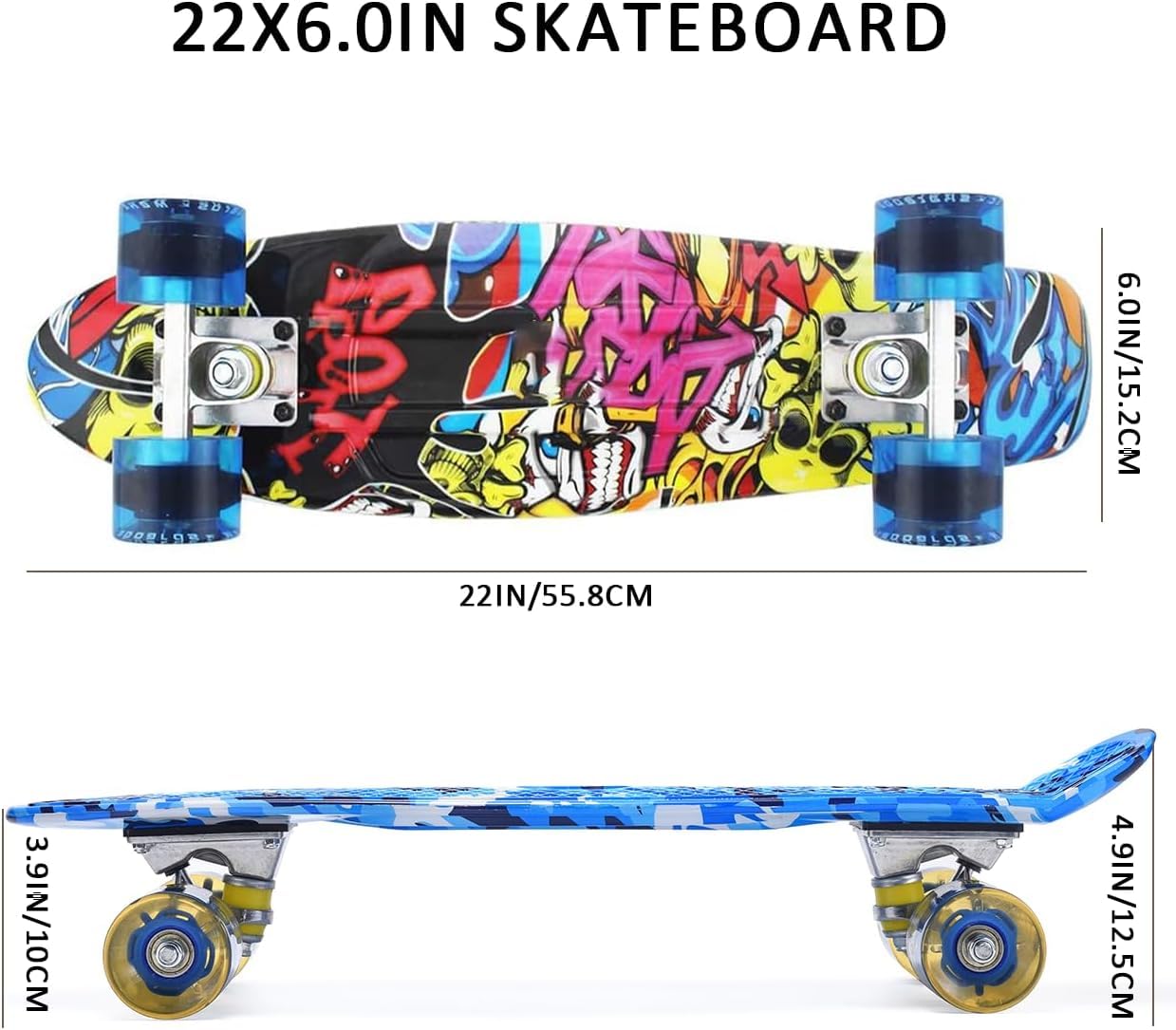 ERNAN Skateboard Complet Mini Cruiser pour Enfants 22"，Skateboard avec Roues LED pour Enfants Débutants Filles Garçons Adolescents Adultes - 3
