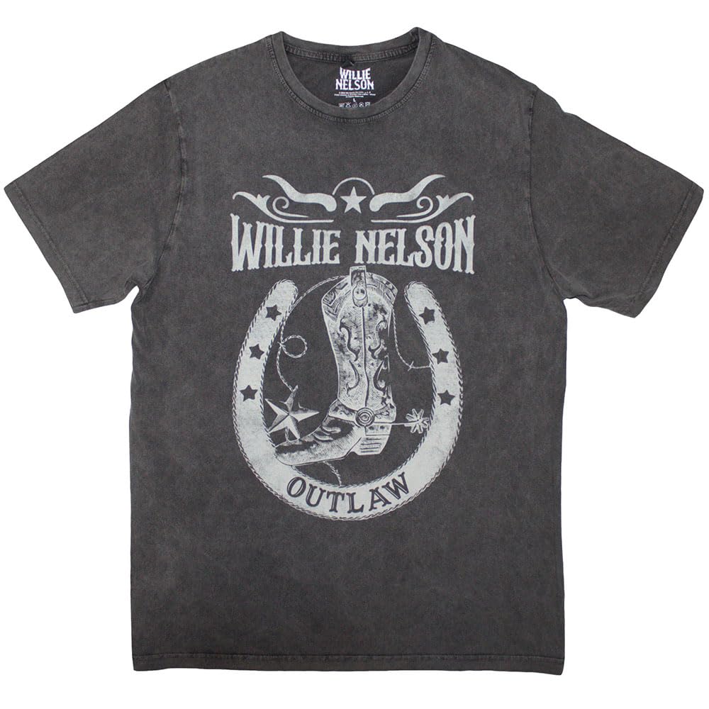 Rock Off Officially Licensed Products Men's Charcoal Willie Nelson Outlaw Limited Edition 999 Only Premium Wash T Shirt M