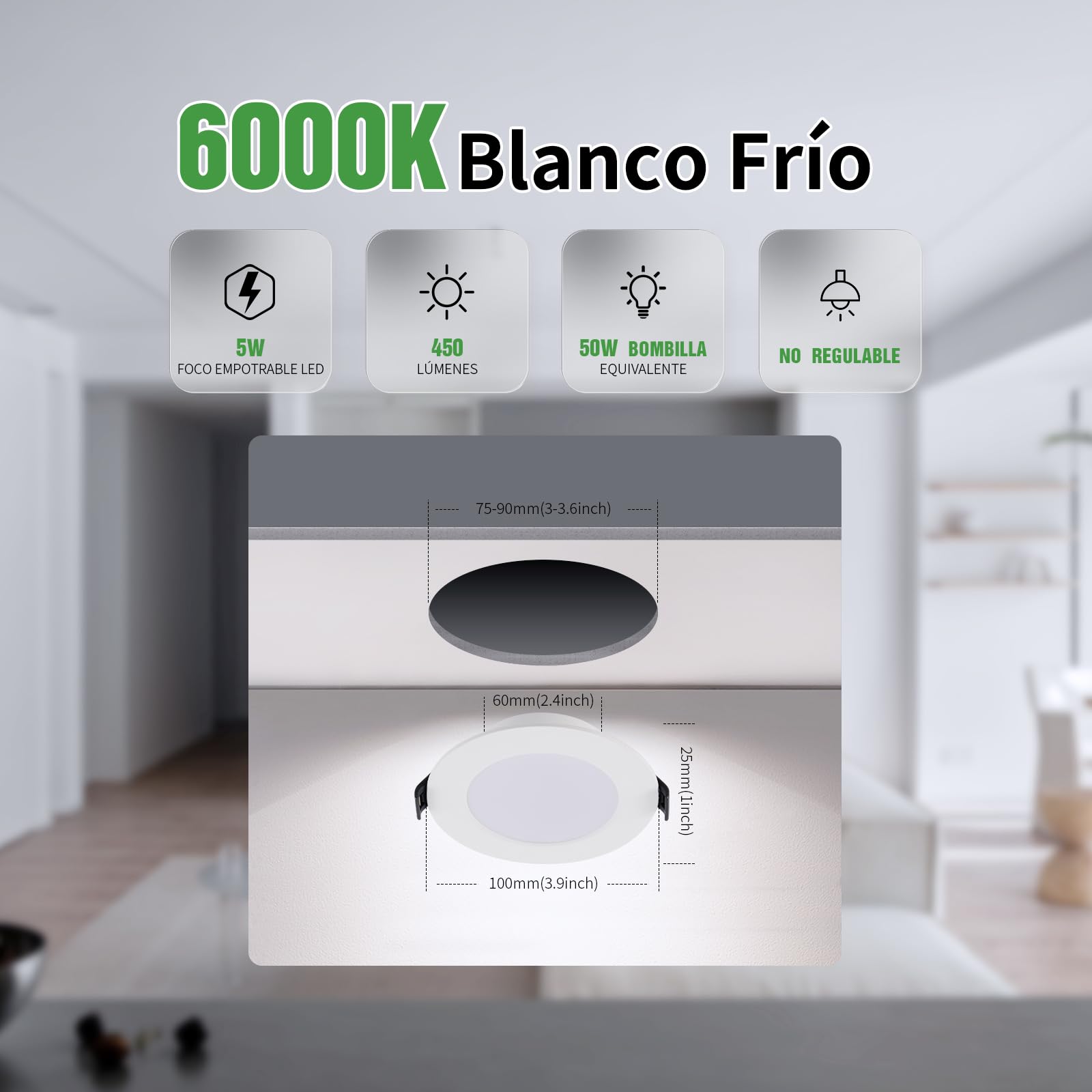 Pack 20 Ojos de Buey LED Para Techo 5W 6000K 450lm Agujero Ø75-90mm | Grebeam Focos LED Negro 5W Equiv. 50W Halógenos IP44 Ultrafino 25mm de Fondo para Baño y Salón