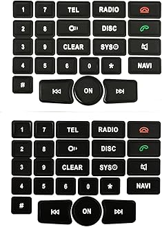 Interior Button Repair Sticker Kit Decals Steering Wheel, AC Control, Window Switch , Radio Number, Door Lock, Seat Memory Switch Button Stickers Compatible with Benz 2007-2014, 2 Set (Radio