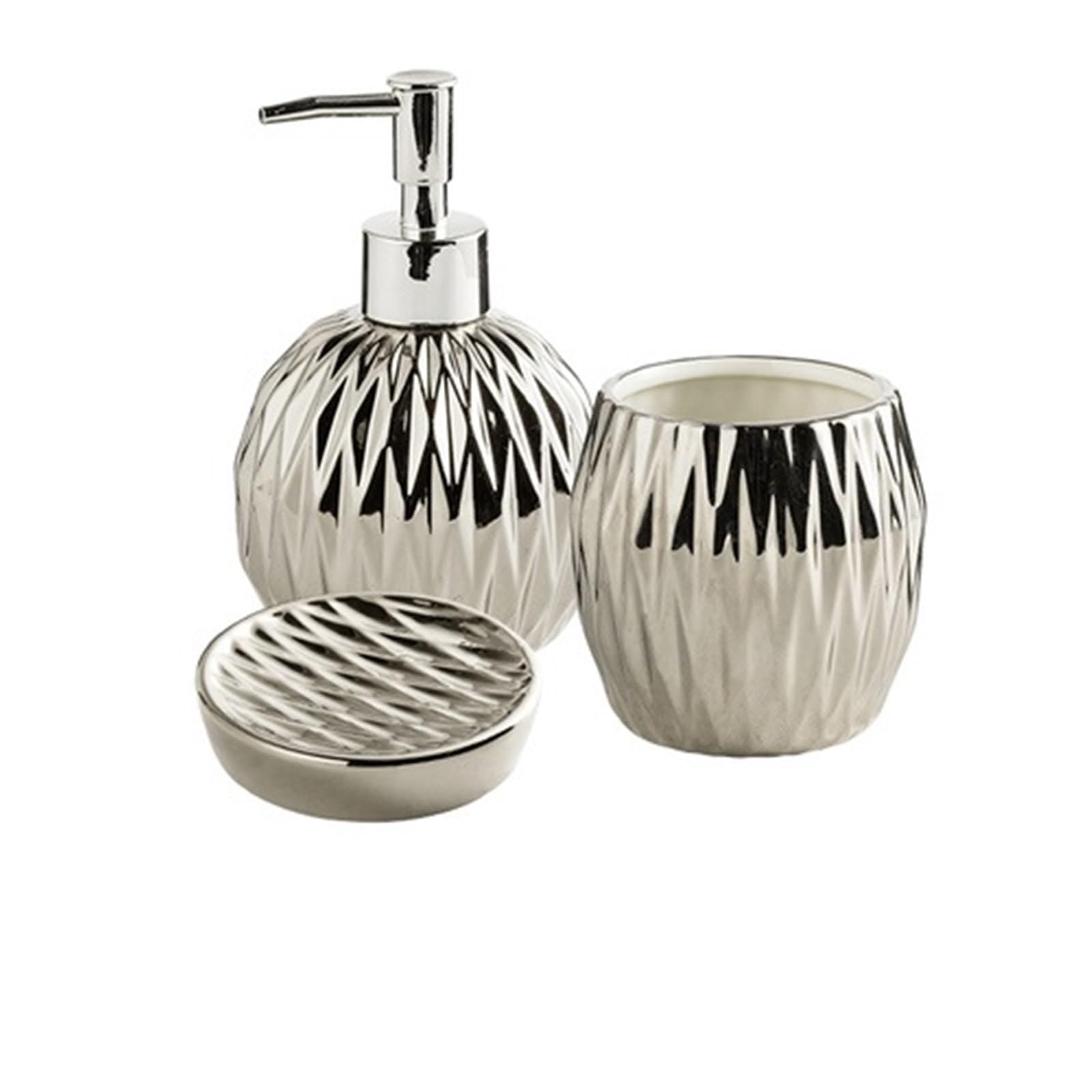 Soap Dish Set Light Luxury Electroplated Ceramic Wash Set Creative Soap Dispenser Mouthwash Cup Dish Bathroom(B-3 piece set)