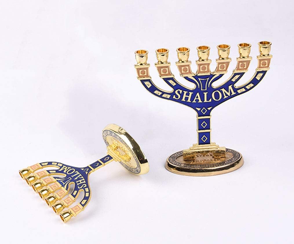 Judaica 7 Branch Israel Menorah Home Living Room Desktop Decoration Ornaments Electroplating Gold Jewish Symbol Menorah A4 (A3)