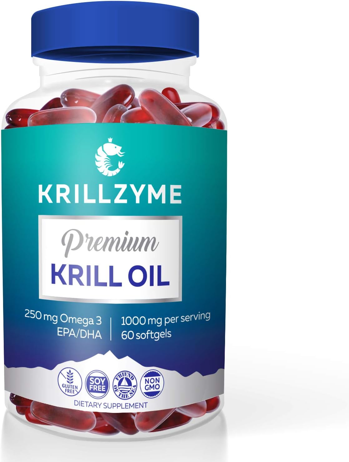 Best Antarctic Krill Oil 1000g (Double Strength) - with Essential Omega-3 Fatty Acids, Astaxanthin, Docosahexaenoic Acid (DHA), Eicosapentaenoic Acid (EPA) | Krillzyme