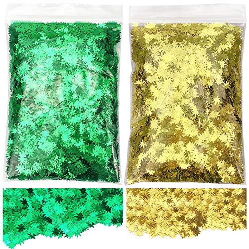 Weed Leaf Confetti Glitter,2 Bags Resin Leaf Glitter,Glitter Weed Leaf Sequins,Green and Gold Leaf Glitter for Resin,Beauty Make Up,Festival,Nail Art and DIY Decoration