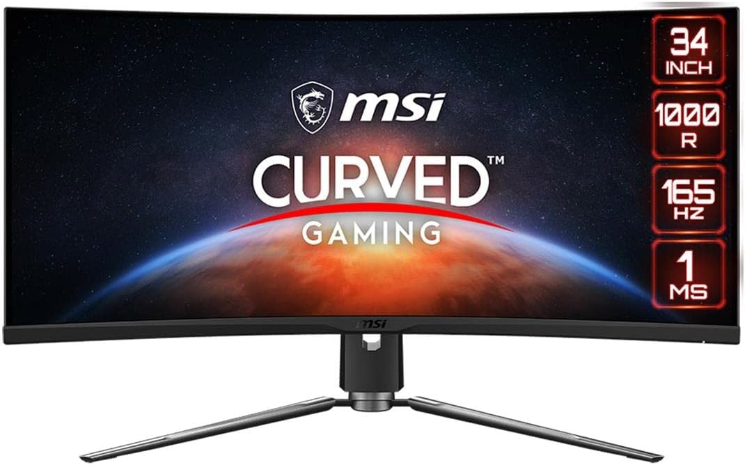 MSI MPG ARTYMIS 343CQR, 34" Gaming Monitor, 3440 x 1440 (UWQHD), VA, 165Hz, FreeSync Premium, HDR 400, HDMI, Displayport, USB C, Tilt, Swivel, Height Adjustable,Black