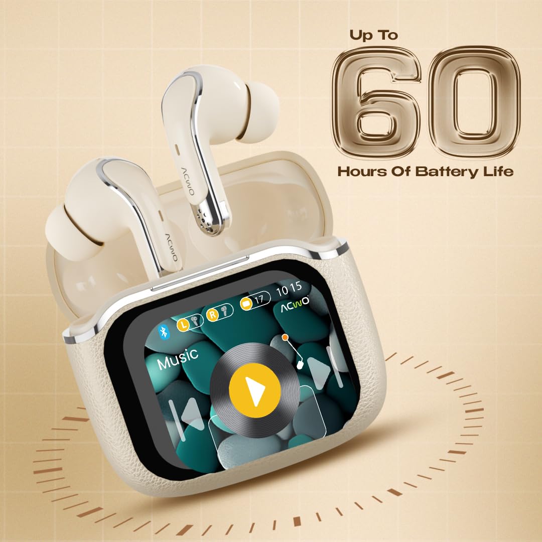ACwO Dwots Bold Wireless in Ear Earbuds|India'S 1St Smart 1.83" True HD Touch Display|ANC (32Db)|4 ENC Mics for Clear Calls|Find My Earphone|3D Spatial Sound|Quick Charge|60Hrs Playtime (Bold Grey) - 8