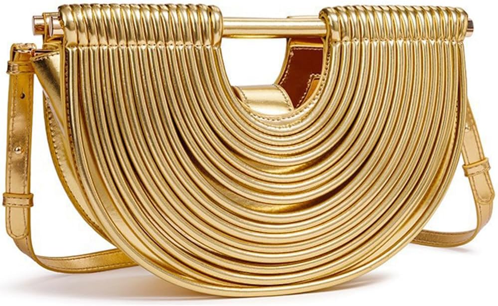 Geelyda Gold Purse, Evening Clutch Purses for Women, Half Round Designer Handbag, Vegan PU Leather Bag