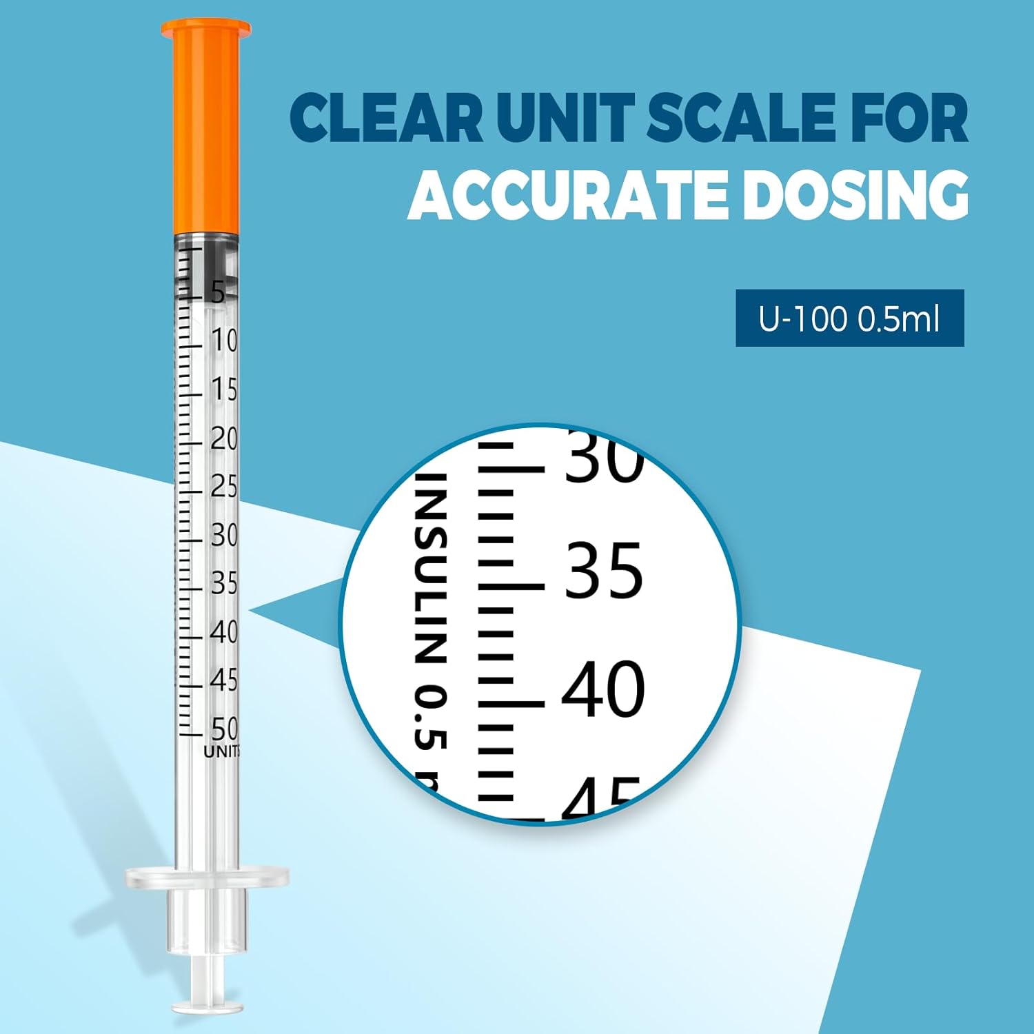 U-100 Syringe 0.5ml/cc 30G 5/16" Scientific Lab Syringes, Pack of 100, Disposable Individual Package