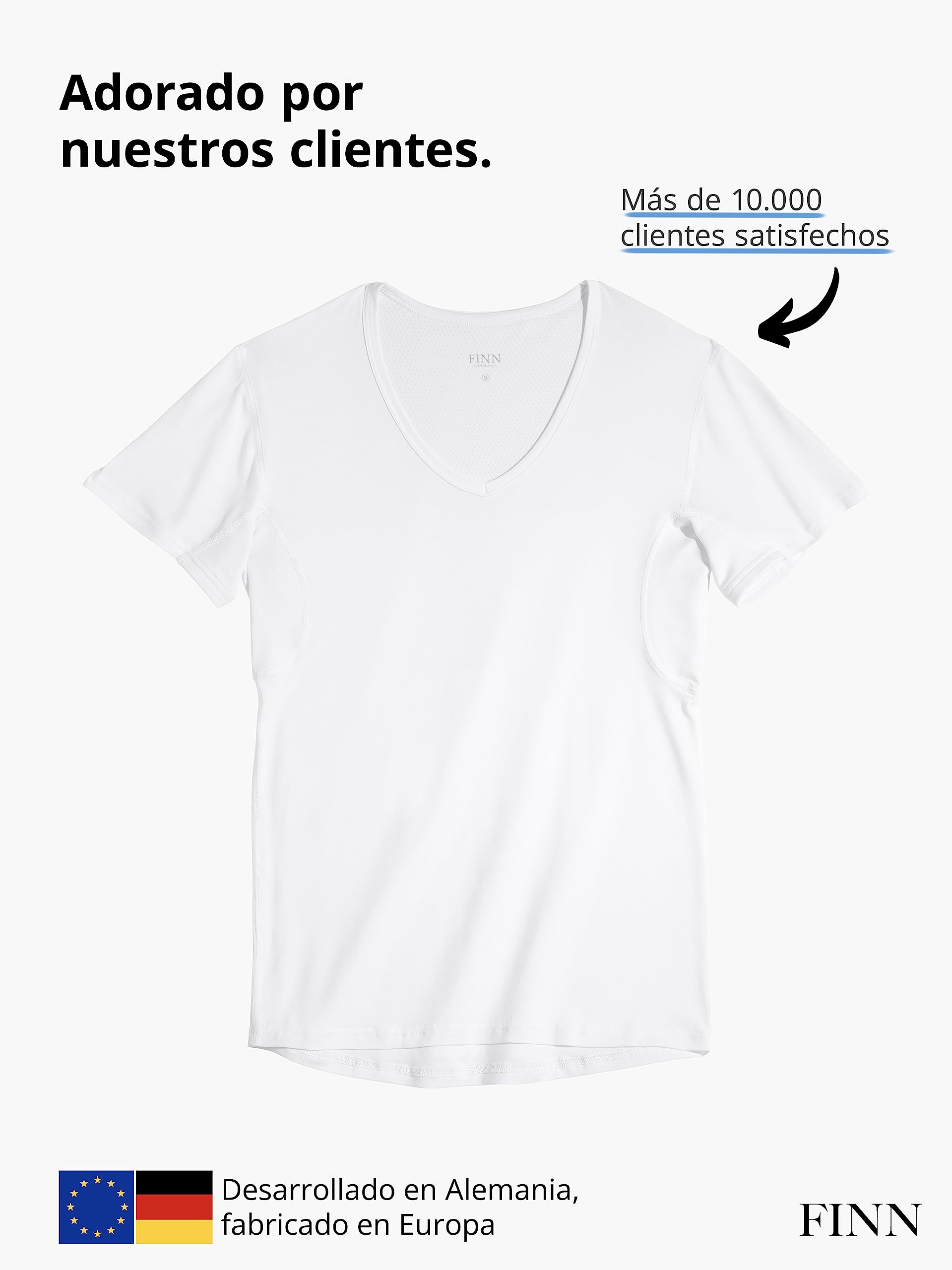 FINN Camiseta Funcional Hombre con Cuello en V - Camiseta Anti-Sudor con Inserciones contra Las Manchas de Sudor - Camiseta Interior de Manga Corta en Tejido Original Lenzing® Modal