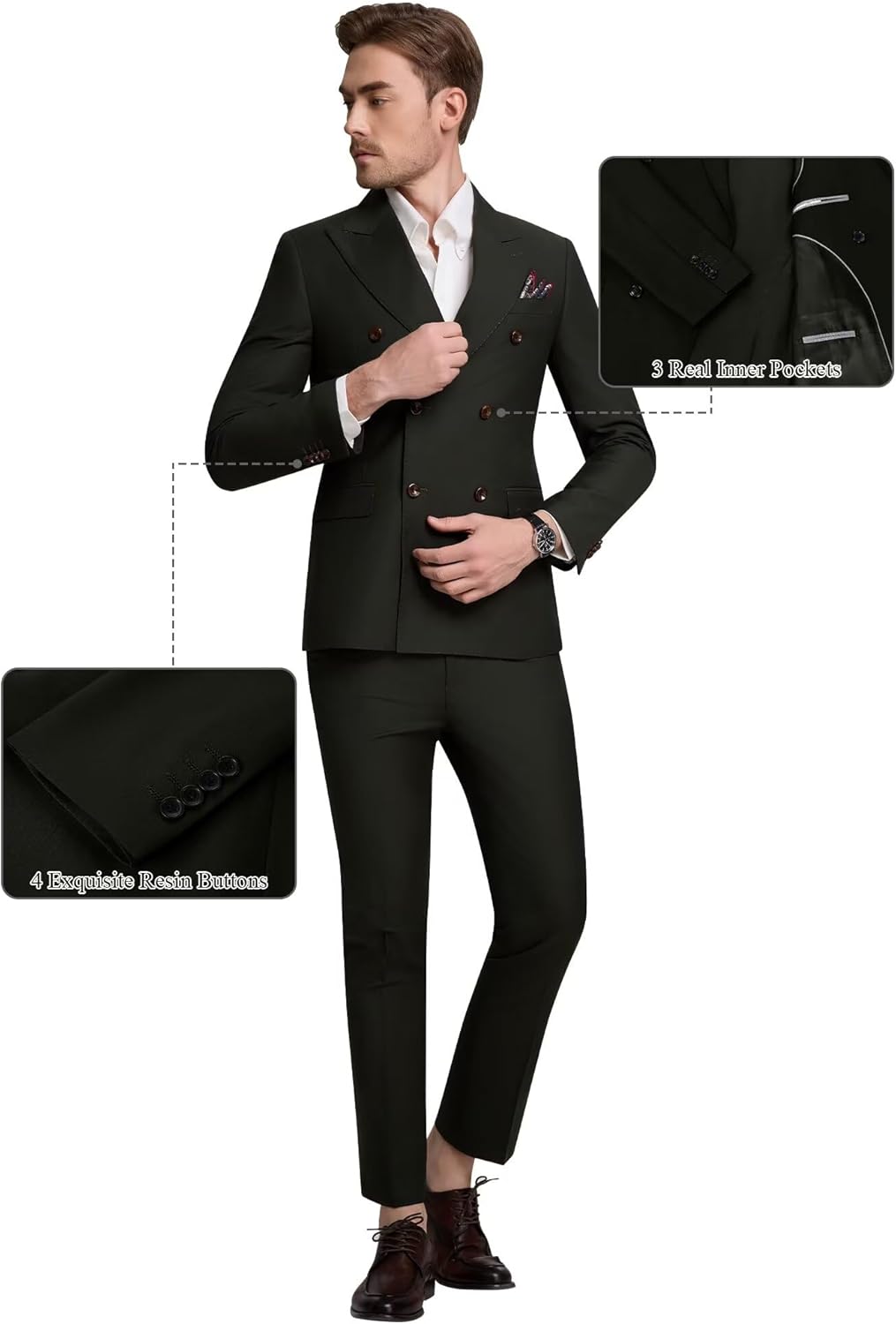 Double Breasted Suit Men Slim Fit 2 Pieces Suit Blazer Pants Formal 2 Button Tuxedo Jacket for Wedding Business Prom - Image 2