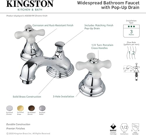Miniatura 4 de Kingston Brass Nuvo ES5568PX Elements of Design Royale - Grifo de lavabo generalizado de 2 manijas de 8 a 16 pies con ventana emergente de latón,